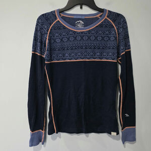 Merino.tech 100% Merino Wool Base Layer Womens Medium Blue Fair Isle Thermal